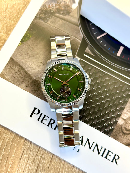 PIERRE LANNIER Montre Homme METROPOLITAIN Cadran Vert Bracelet Acier Argenté