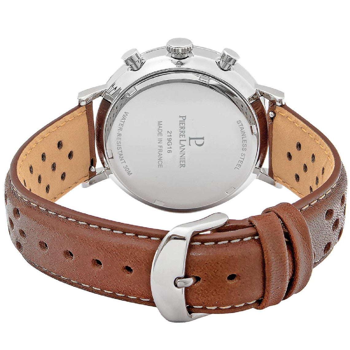 PIERRE LANNIER Montre Homme BARON Cadran Vert Bracelet Cuir Perforé Brun